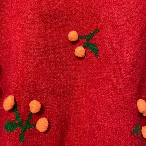 Source Unknown - Novelty Cherry Embroidered Soft Burgundy Red Cropped Sweater - Picture 3 of 8
